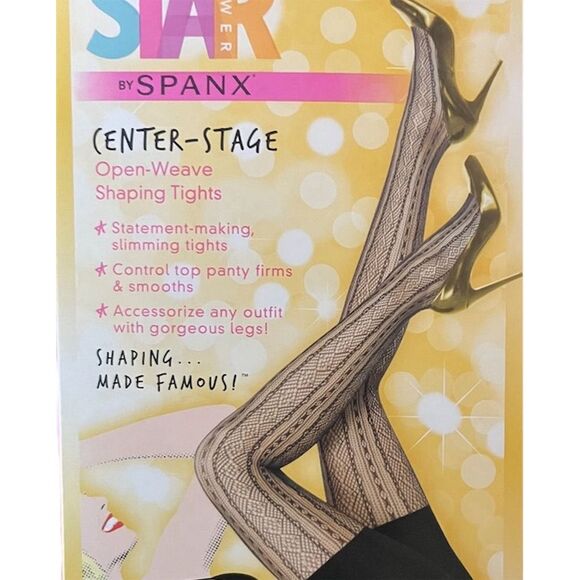 SPANX Star Power Center Stage Shaper Tights Black Diamond Stripe Women's Size B - Picture 5 of 6